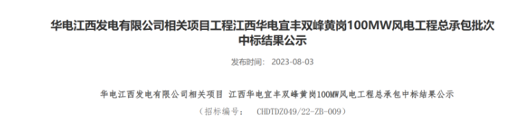 超2億元！華電100MW風(fēng)電總承包項目中標(biāo)公示
