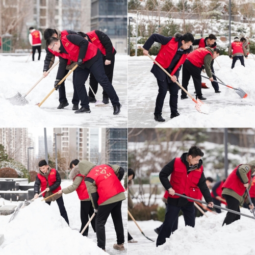 白雪更映“志愿紅”，山東電建公司志愿者掃雪除冰在行動(dòng)